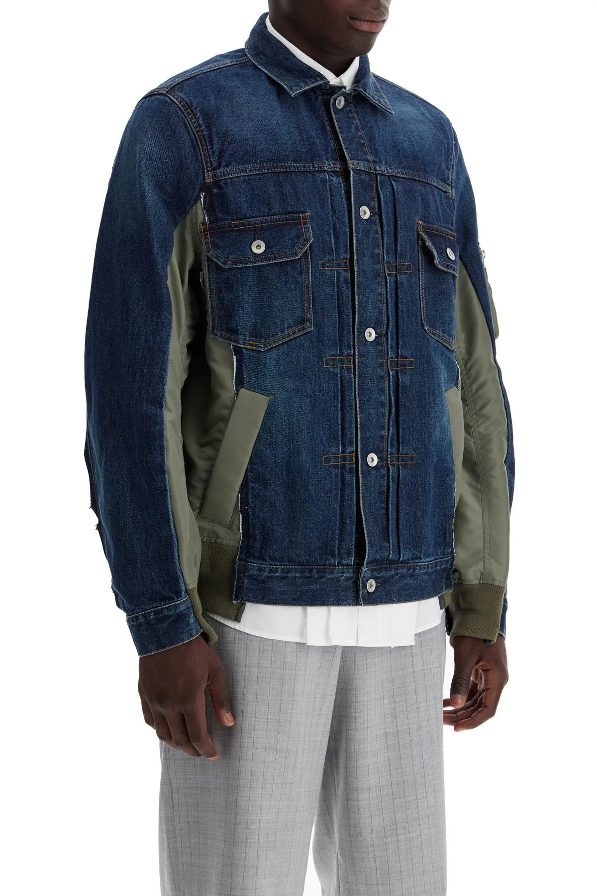 Sacai Denim And Nylon Jacket For Men   Blue