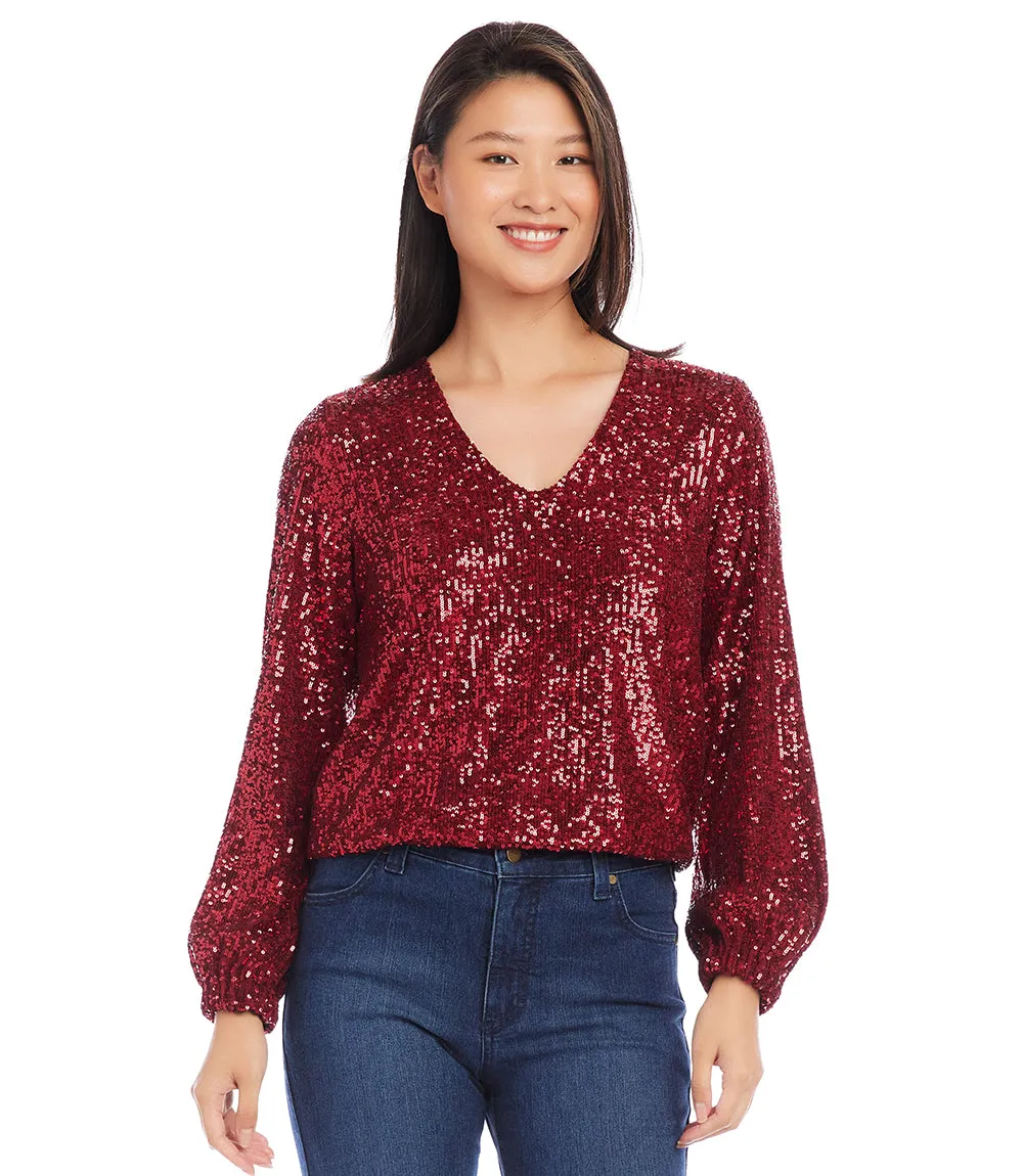 Sequin Long Sleeve Blouson Top