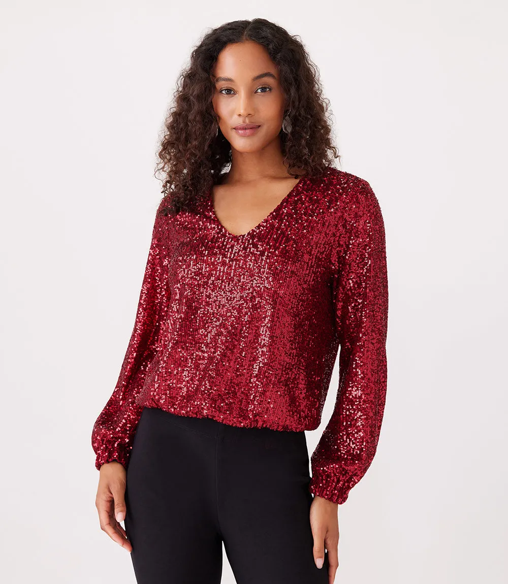 Sequin Long Sleeve Blouson Top