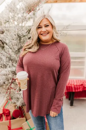 Simple & Cute Long Sleeve Top- Burgundy