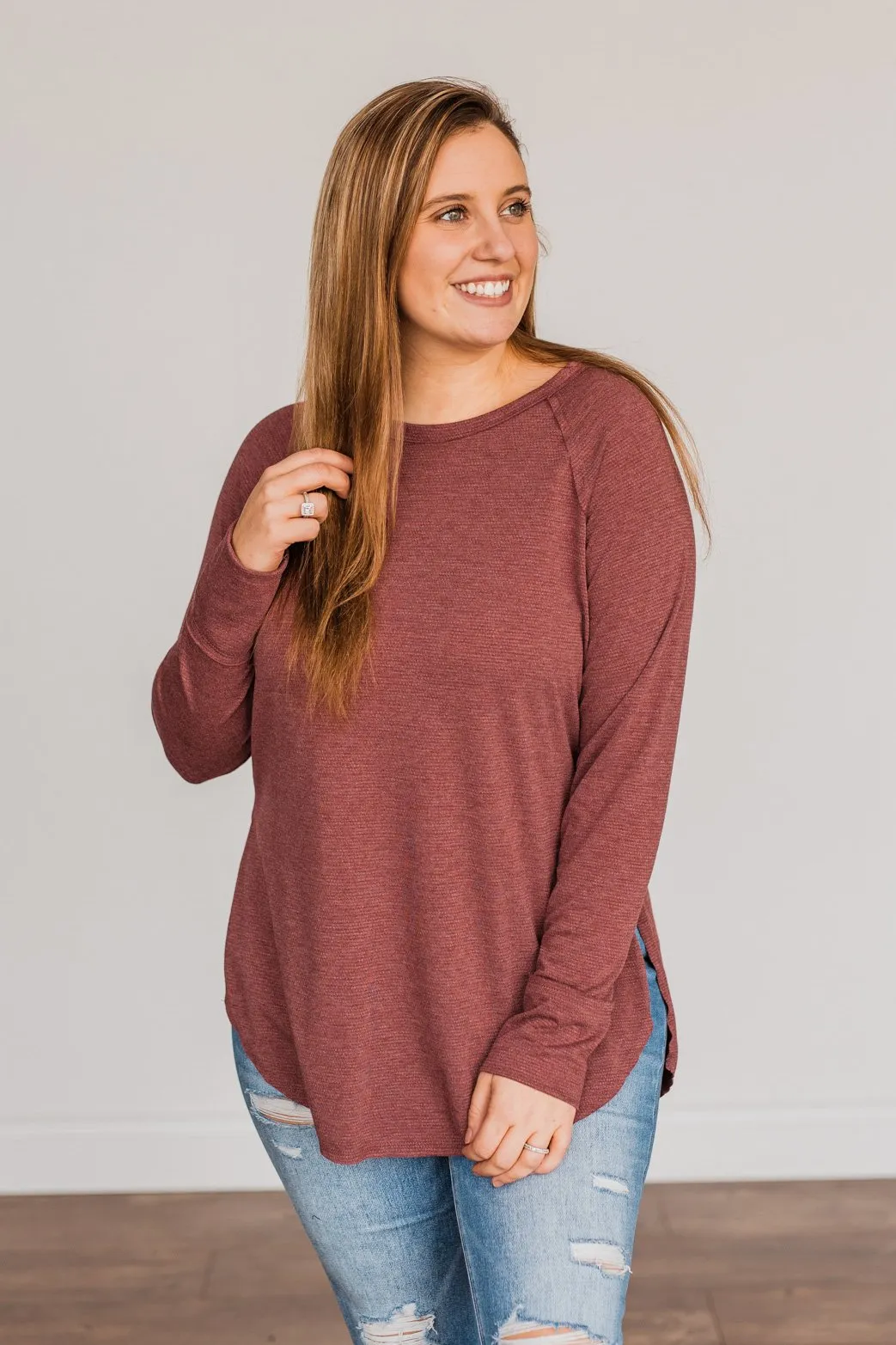 Simple & Cute Long Sleeve Top- Burgundy