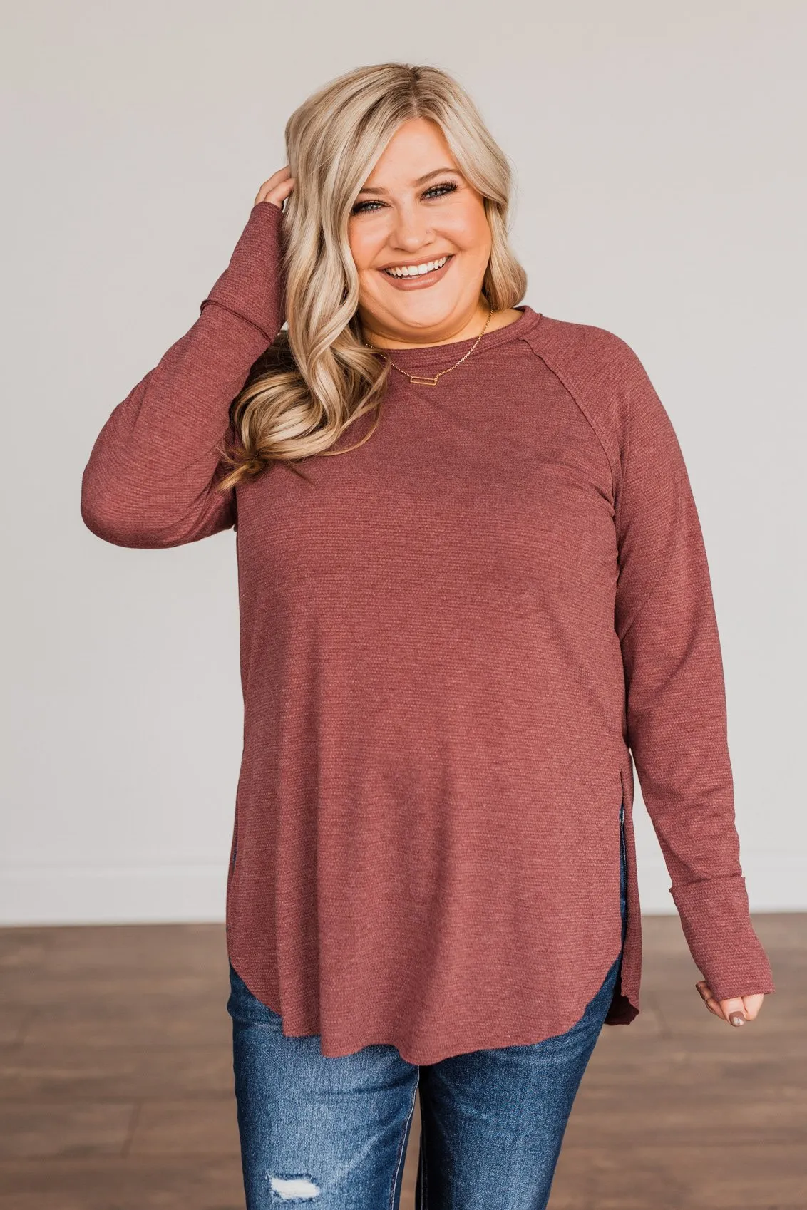 Simple & Cute Long Sleeve Top- Burgundy