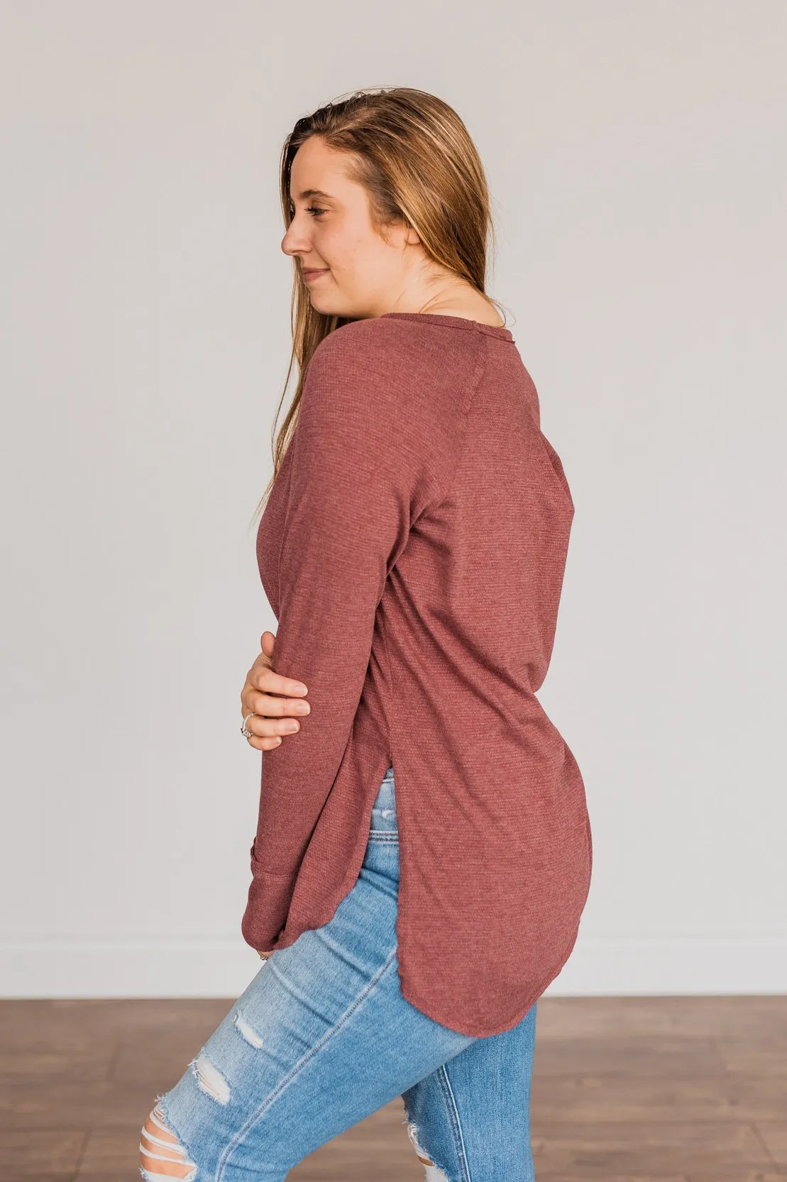 Simple & Cute Long Sleeve Top- Burgundy