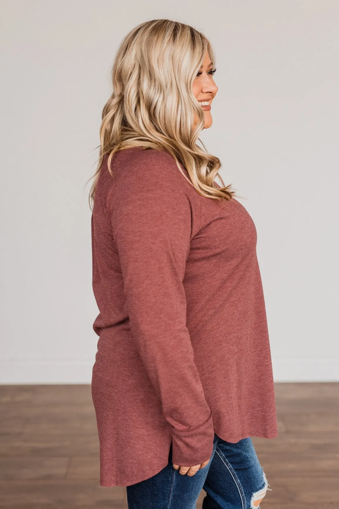 Simple & Cute Long Sleeve Top- Burgundy