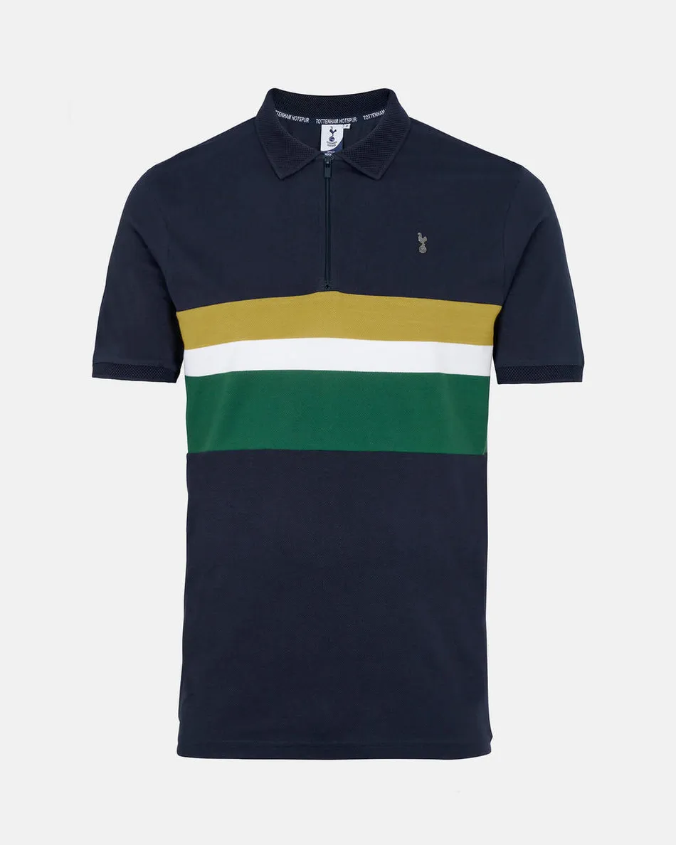 Spurs Mens Chest Stripe And Zip Detail Polo