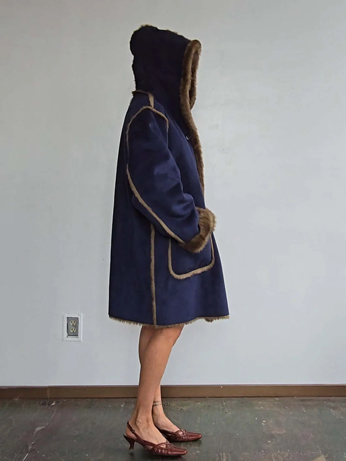 Suede Faux Shearling Overcoat - Blue