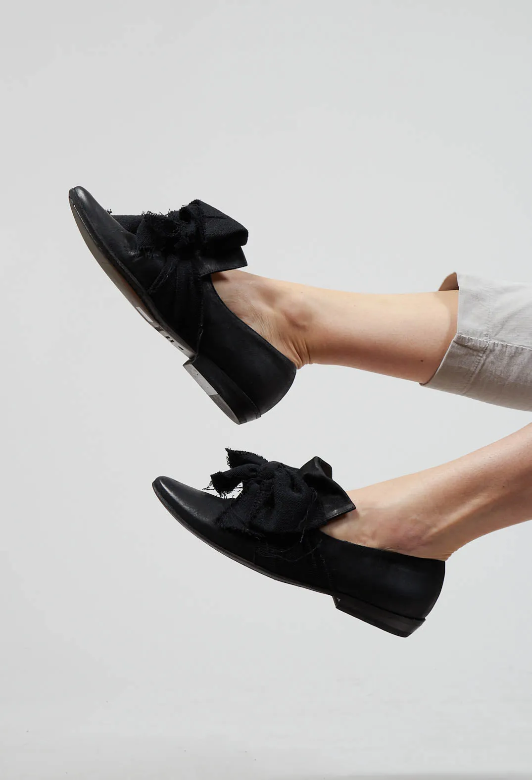 Tied Bow Slip On Shoes in Black