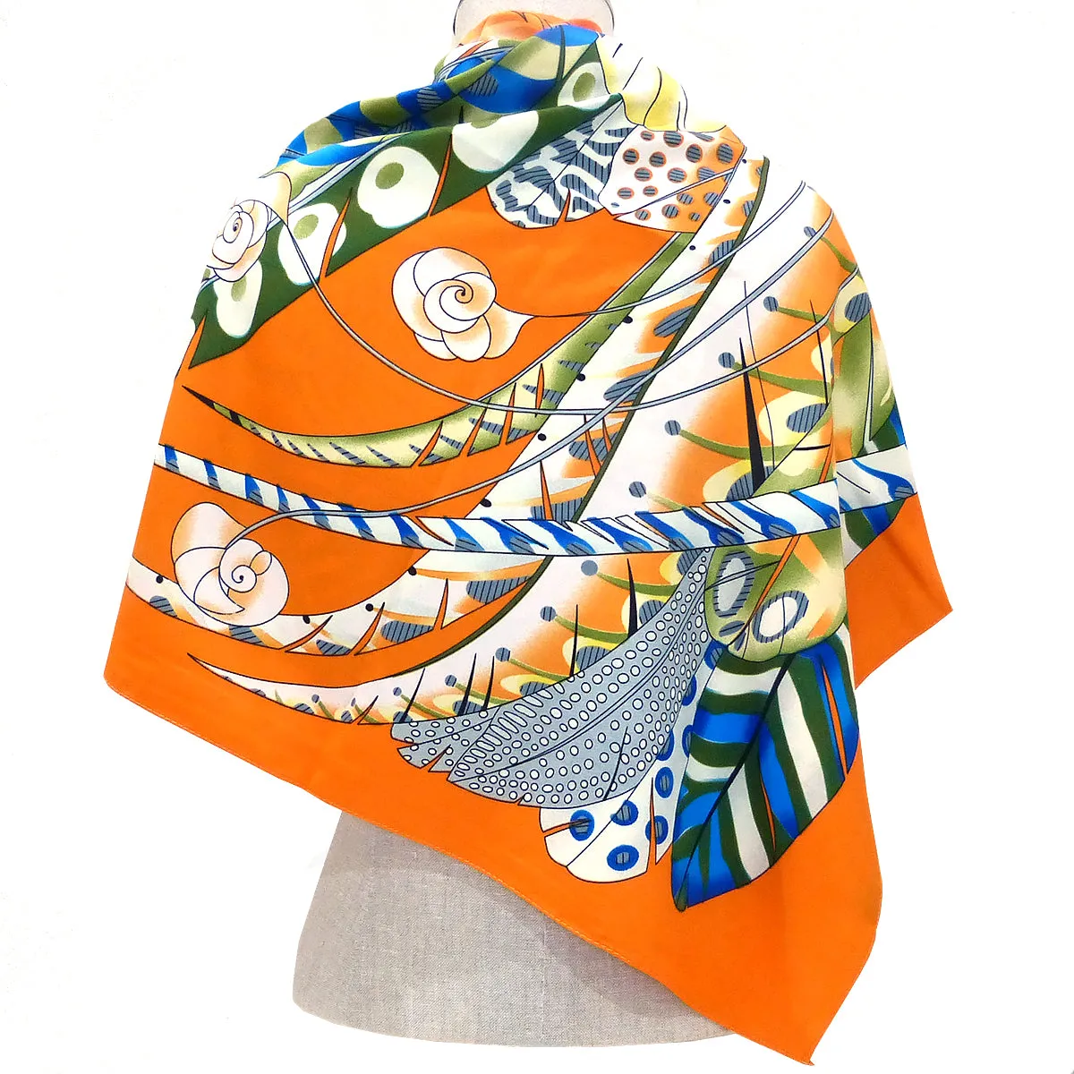 Twill Silk Scarf Women LARGE Feather Shawls Square Bandana Kerchief Foulards 51 Luxury Brand Look Orange