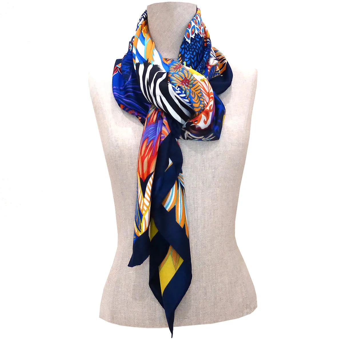 Twill Silk Scarf Women LARGE Zebra Shawls Square Bandana Kerchief Foulards 130CM Luxury Brand Look Navy