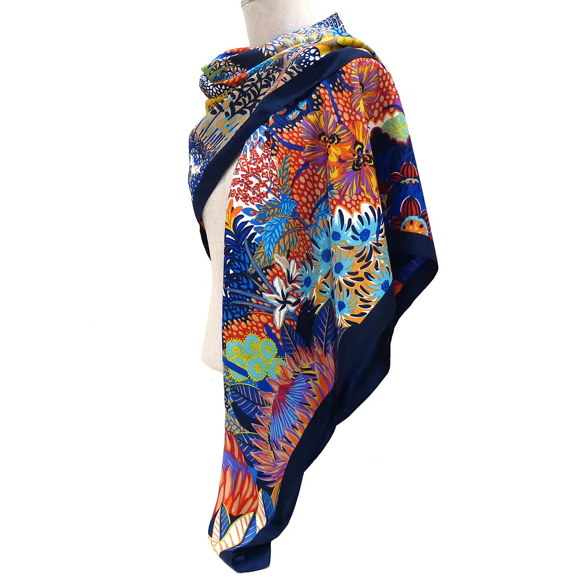 Twill Silk Scarf Women LARGE Zebra Shawls Square Bandana Kerchief Foulards 130CM Luxury Brand Look Navy