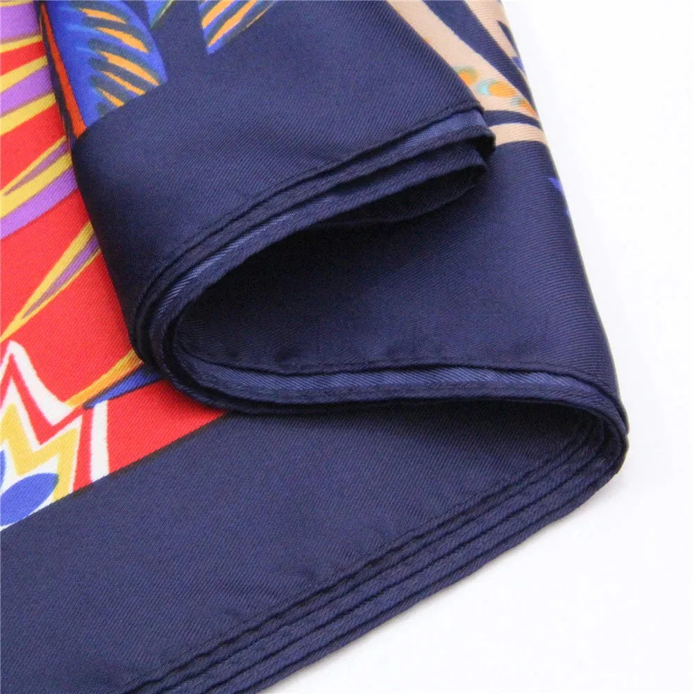 Twill Silk Scarf Women LARGE Zebra Shawls Square Bandana Kerchief Foulards 130CM Luxury Brand Look Navy