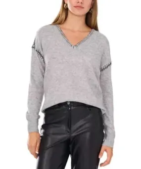 Vince Camuto Women's Long Sleeve V-Neck Whipstitch Sweater