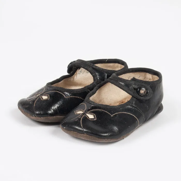 Vintage Baby Leather Mary Jane Shoes Black