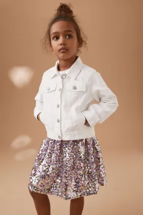 White 100% Cotton Diamante Denim Western Jacket (3-16yrs)