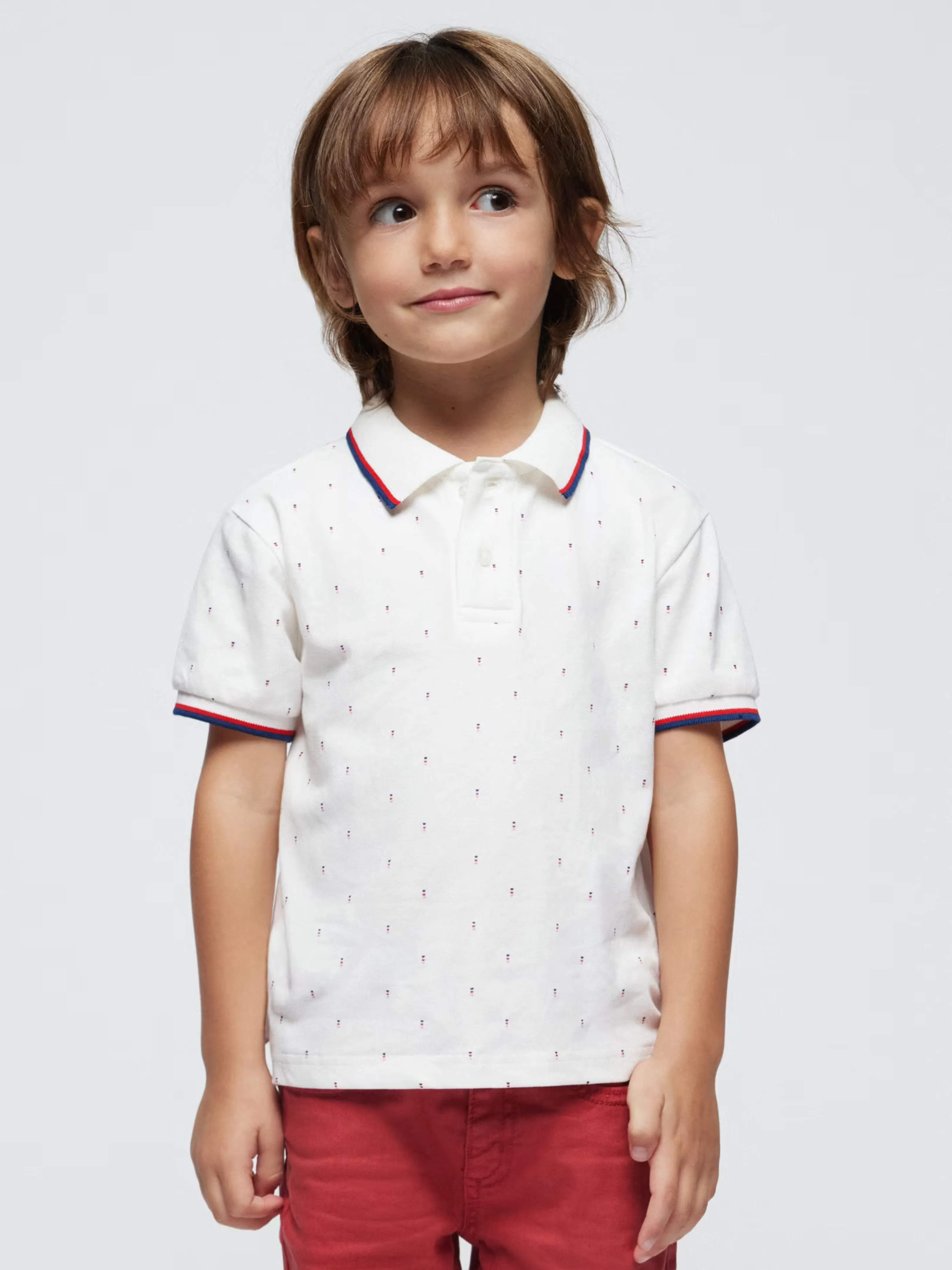 White Polo with Dot Pattern