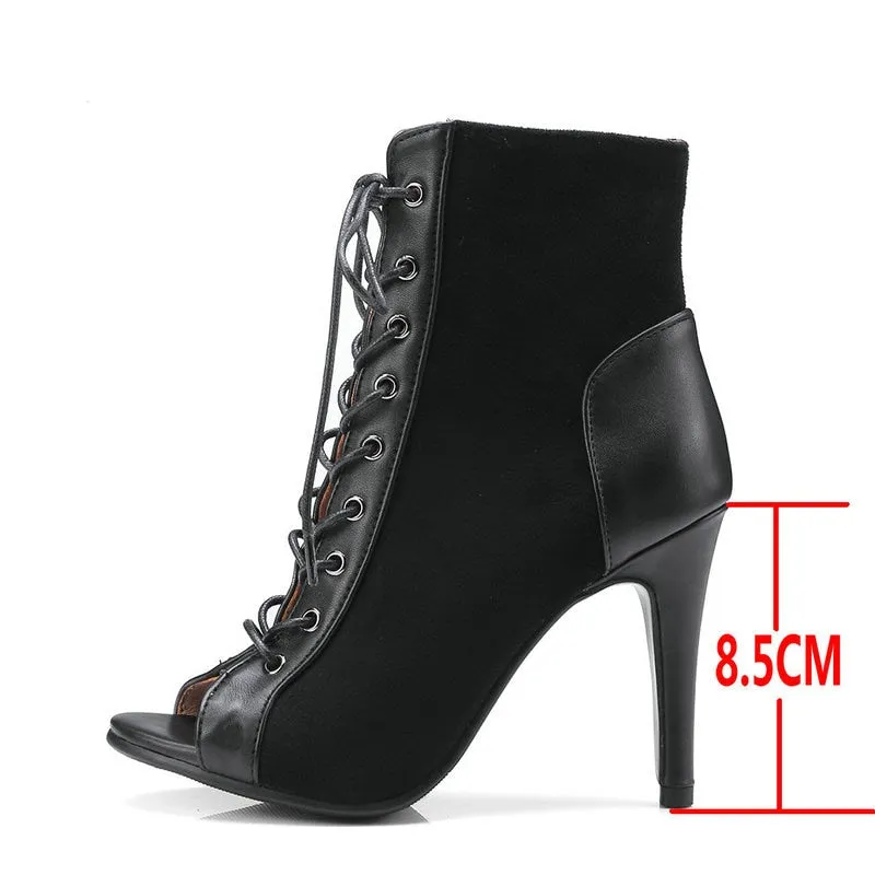 Women's Cross-tied Peep Toe Lace-up Dance High Heel Gladiator Boots