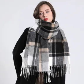 Women's Fashion Style Winter Plaid Pattern Thick Warm Long Shawl