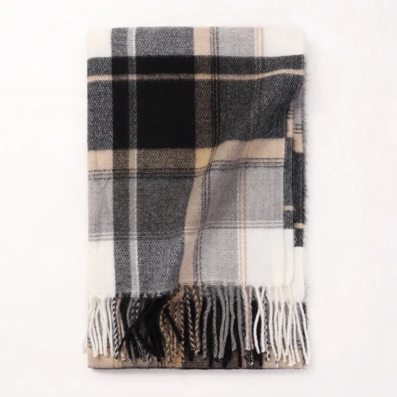 Women's Fashion Style Winter Plaid Pattern Thick Warm Long Shawl