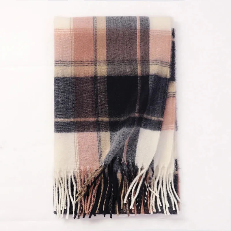 Women's Fashion Style Winter Plaid Pattern Thick Warm Long Shawl