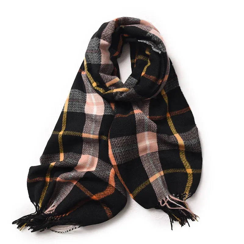 Women's Fashion Winter Thick Warm Plaid Pattern Tassels Long Shawl