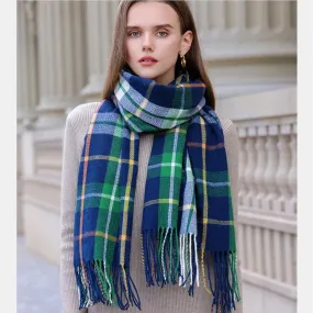 Women's Fashion Winter Thick Warm Plaid Pattern Tassels Long Shawl