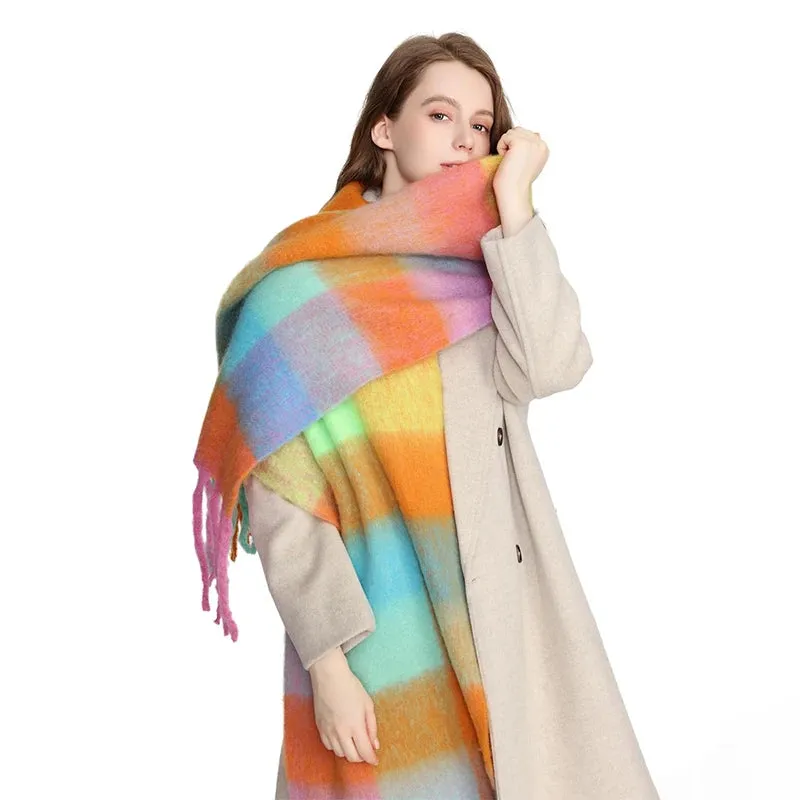 Women's Luxury Cashmere Bright Solid Colors Tassel Thick Winter Shawl