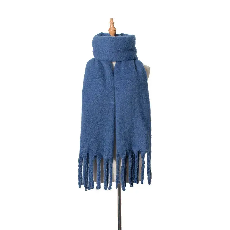 Women's Luxury Cashmere Bright Solid Colors Tassel Thick Winter Shawl