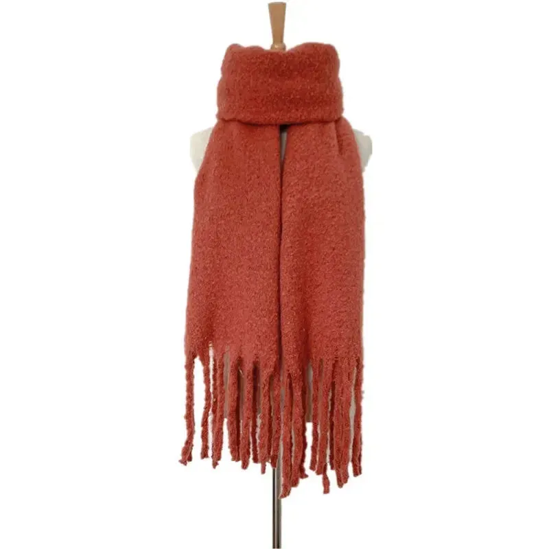 Women's Luxury Cashmere Bright Solid Colors Tassel Thick Winter Shawl