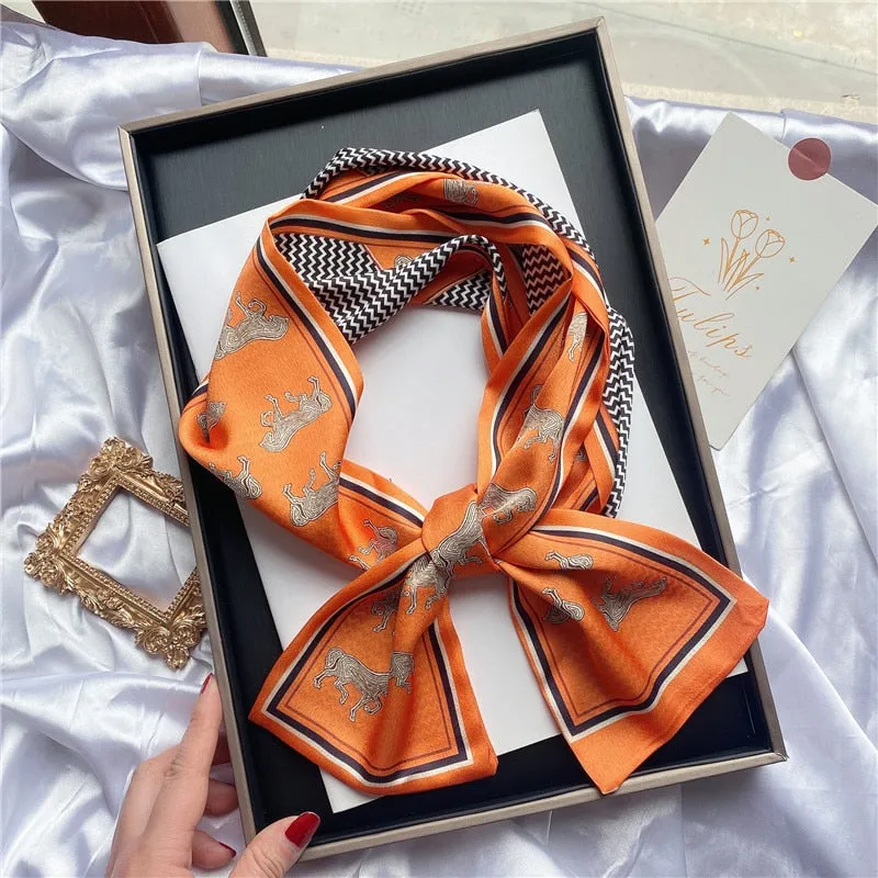 Women's Luxury Silk Bandana Skinny Hair Headband Neck Scarves