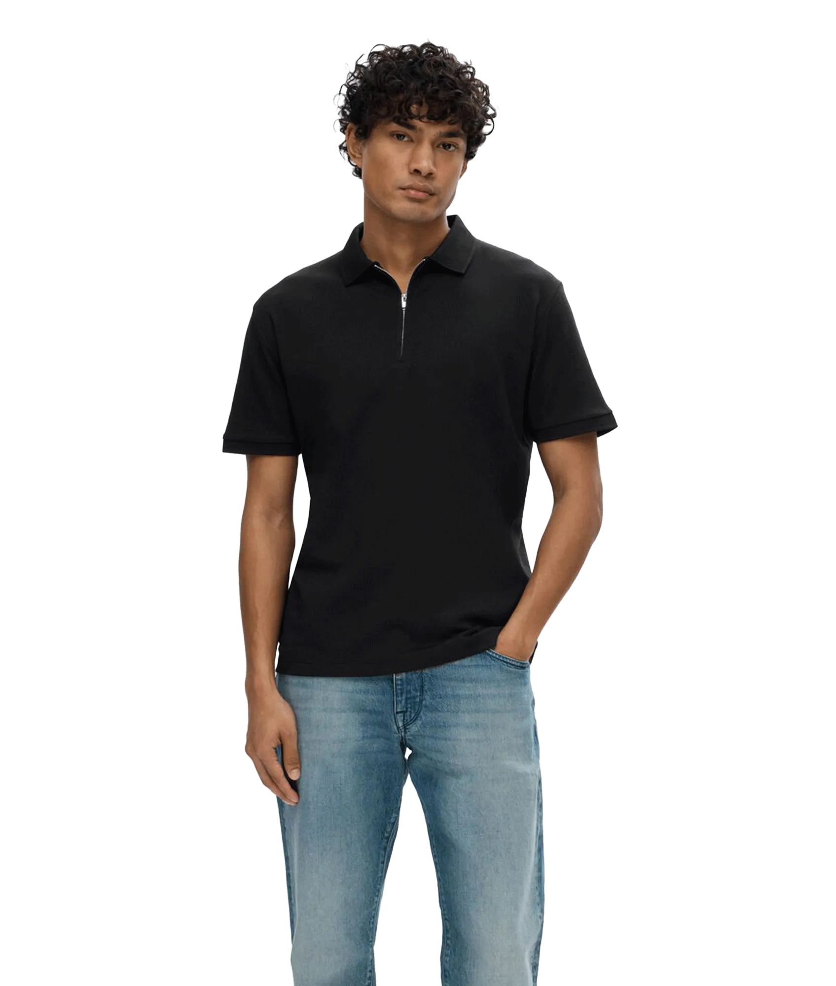 Zipper Polo Shirt - Black