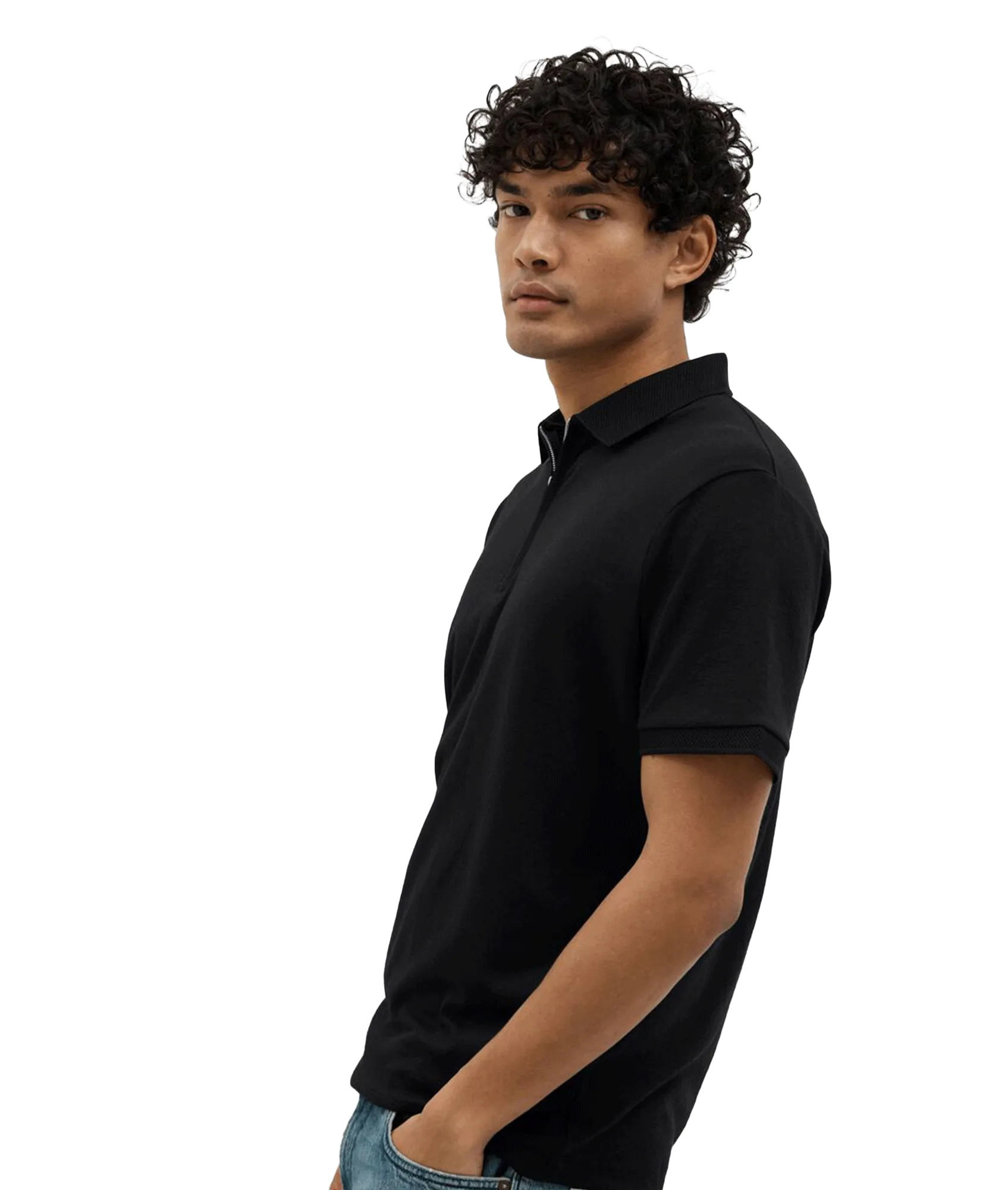 Zipper Polo Shirt - Black