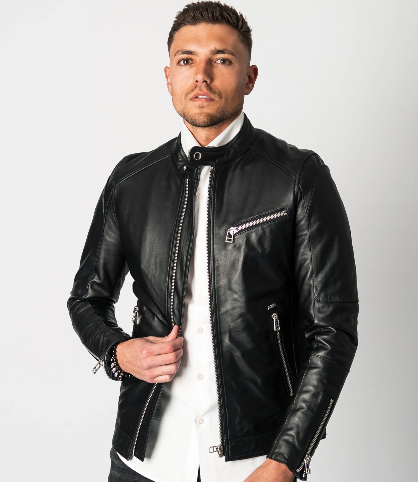 Zumo Slim Fit Leather Jackets INDIAN-BIKER Black